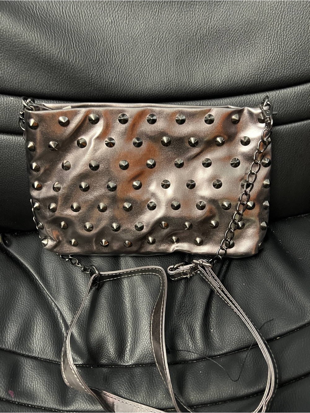 Melie Bianco Metallic Black Studded Crossbody Bag